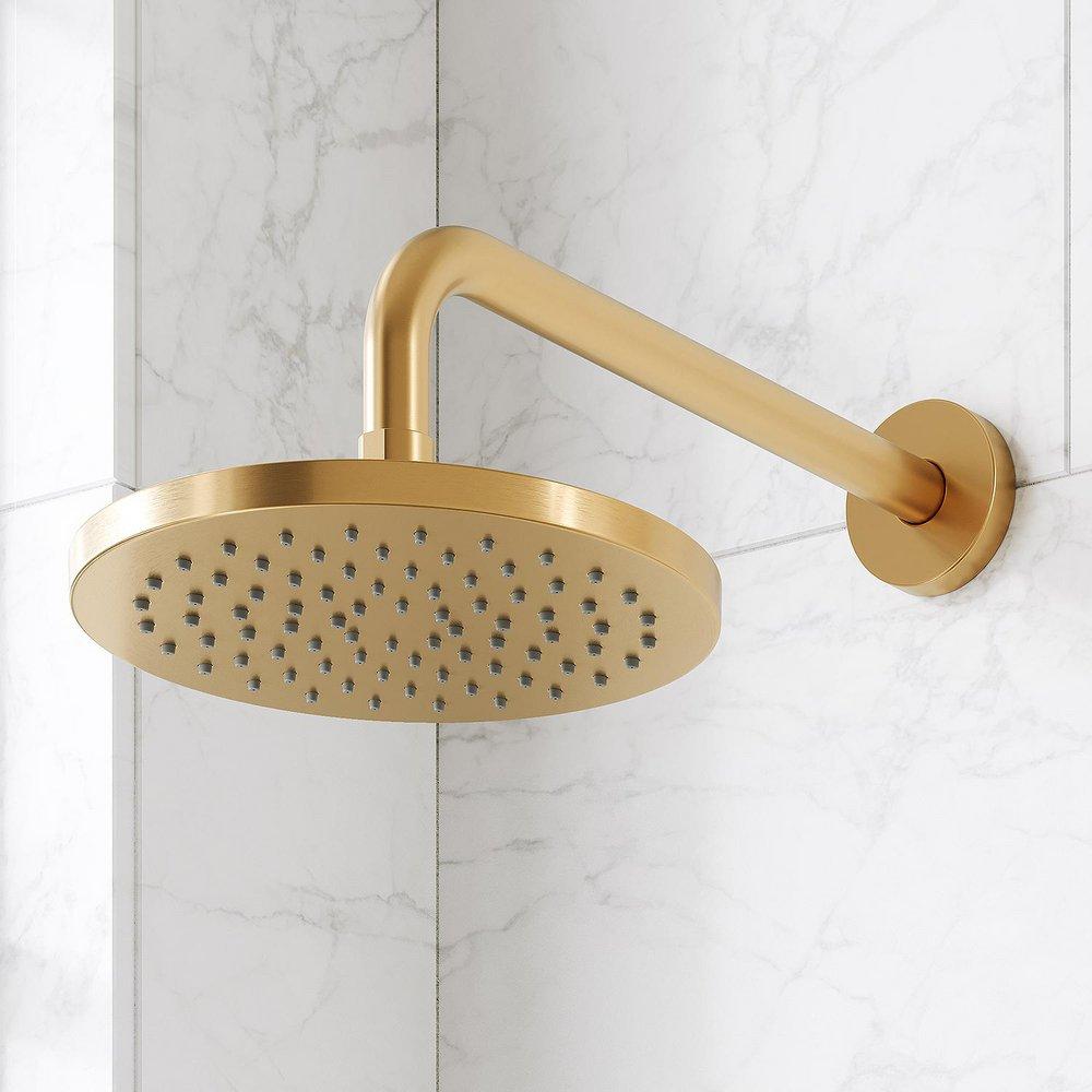 LENTZ THERMOSTATIC SHOWER SYSTEM WITH SLIDE BAR AND HAND SHOWER - KNOB HANDLES - BRUSHED GOLD 