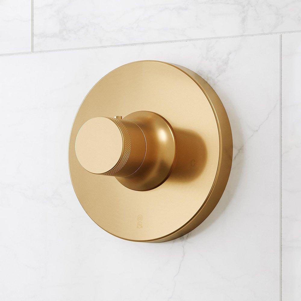 LENTZ THERMOSTATIC SHOWER SYSTEM WITH SLIDE BAR AND HAND SHOWER - KNOB HANDLES - BRUSHED GOLD 
