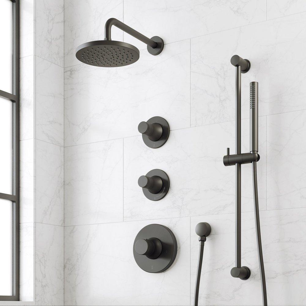 LENTZ THERMOSTATIC SHOWER SYSTEM WITH SLIDE BAR AND HAND SHOWER - KNOB HANDLES - MATTE BLACK 
