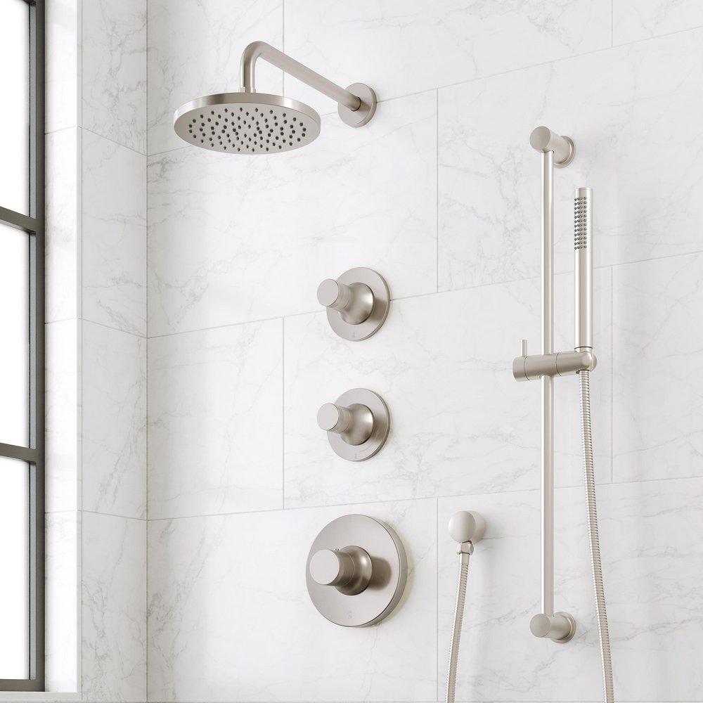 LENTZ THERMOSTATIC SHOWER SYSTEM WITH SLIDE BAR AND HAND SHOWER - KNOB HANDLES - BRUSHED NICKEL 