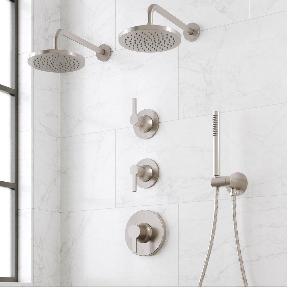 LENTZ THERMOSTATIC SHOWER SYSTEM WITH DUAL SHOWERHEADS AND HAND SHOWER - LEVER - BRUSHED NICKEL 
