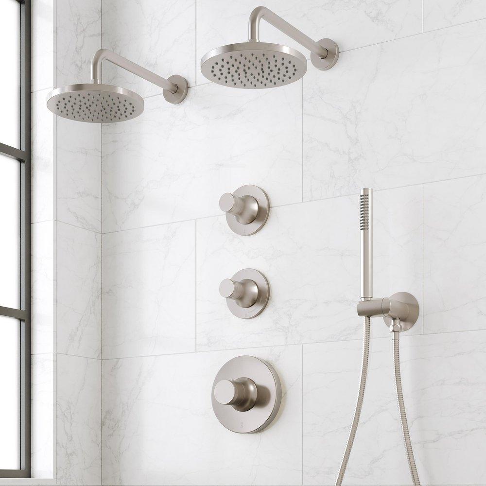LENTZ THERMOSTATIC SHOWER SYSTEM WITH DUAL SHOWERHEADS AND HAND SHOWER - KNOB - BRUSHED NICKEL 