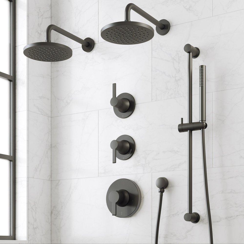 LENTZ THERMOSTATIC SHOWER SYSTEM - DUAL SHOWERHEADS SLIDE BAR AND HAND SHOWER - LEVER - MATTE BLACK 