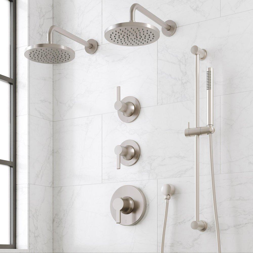 LENTZ THERMOSTATIC SHOWER SYSTEM - DUAL SHOWERHEADS SLIDE BAR AND HAND SHOWER-LEVER-BRUSHED NICKEL 