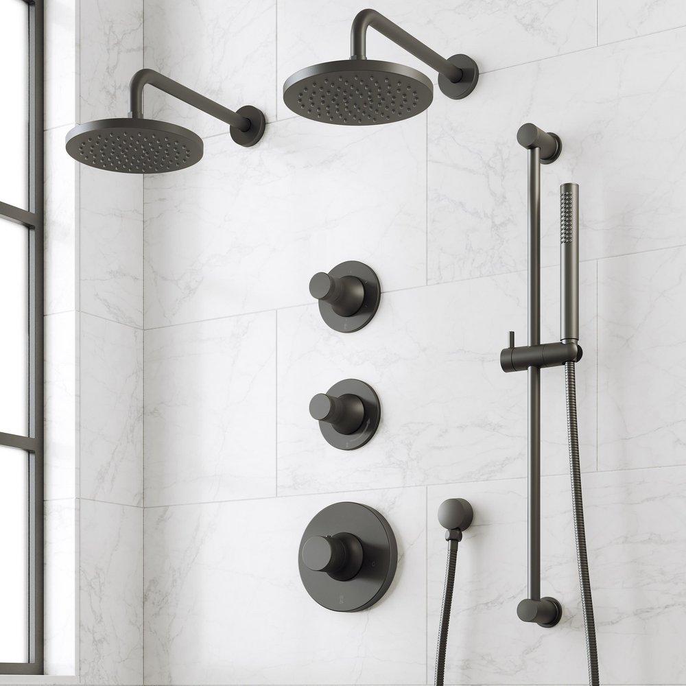 LENTZ THERMOSTATIC SHOWER SYSTEM - DUAL SHOWERHEADS SLIDE BAR AND HAND SHOWER - KNOB - MATTE BLACK 