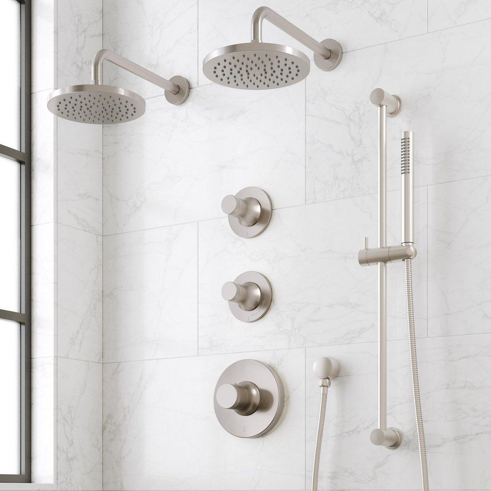 LENTZ THERMOSTATIC SHOWER SYSTEM - DUAL SHOWERHEADS SLIDE BAR AND HAND SHOWER-KNOB-BRUSHED NICKEL 