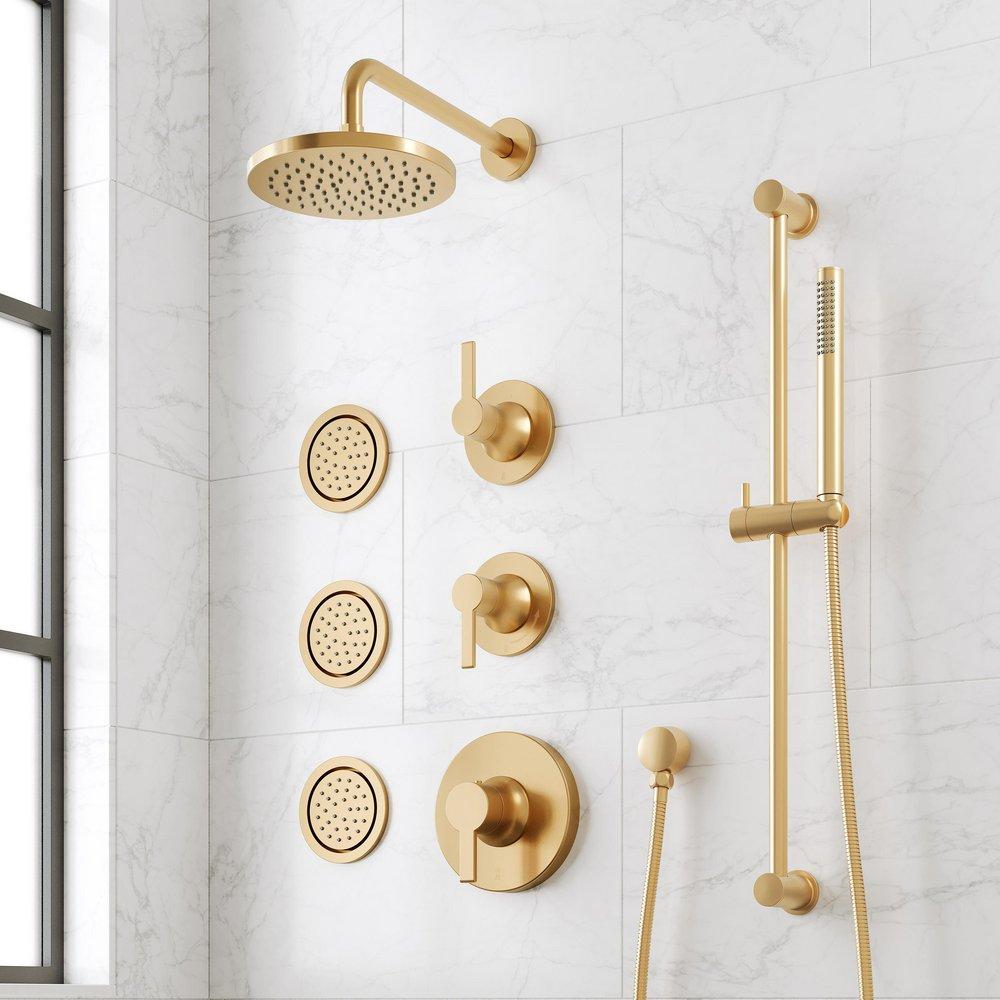 LENTZ THERMOSTATIC SHOWER SYSTEM - 3 BODY SPRAYS SLIDE BAR AND HAND SHOWER - LEVER - BRUSHED GOLD 