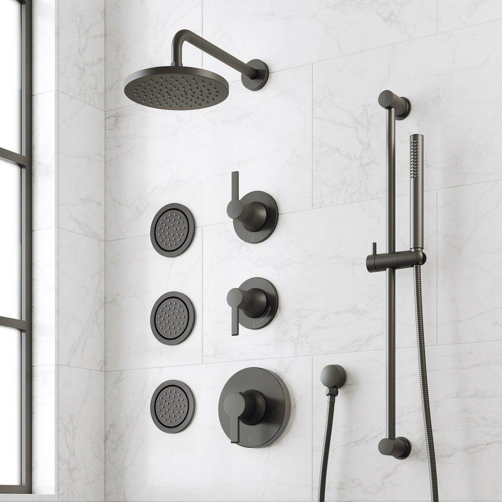 LENTZ THERMOSTATIC SHOWER SYSTEM - 3 BODY SPRAYS SLIDE BAR AND HAND SHOWER - LEVER - MATTE BLACK 