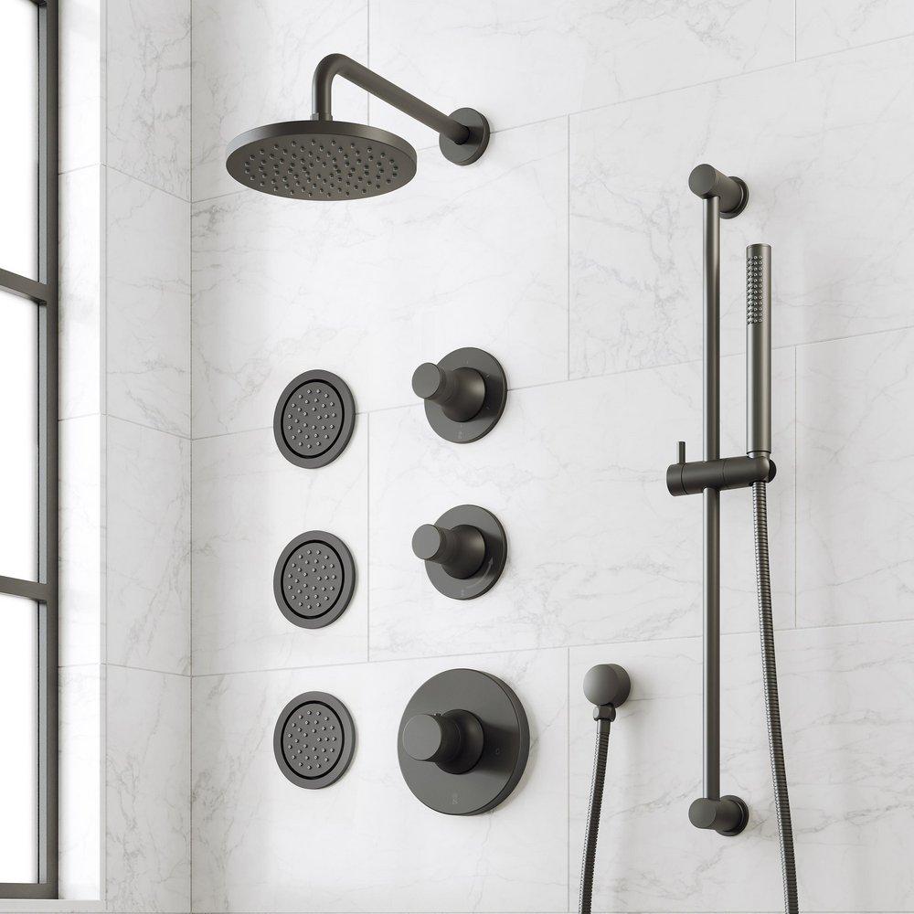 LENTZ THERMOSTATIC SHOWER SYSTEM - 3 BODY SPRAYS SLIDE BAR AND HAND SHOWER - KNOB - MATTE BLACK 