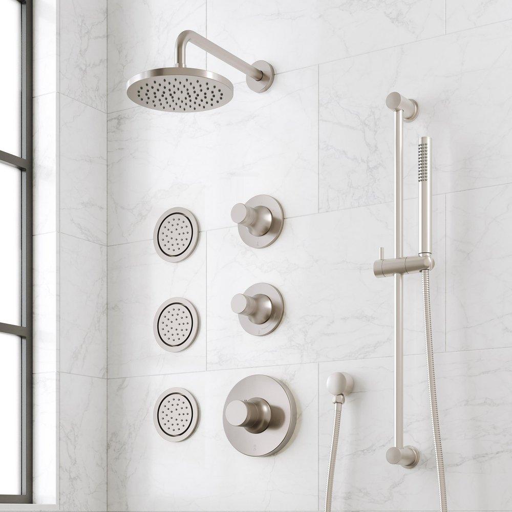 LENTZ THERMOSTATIC SHOWER SYSTEM - 3 BODY SPRAYS SLIDE BAR AND HAND SHOWER - KNOB - BRUSHED NICKEL 