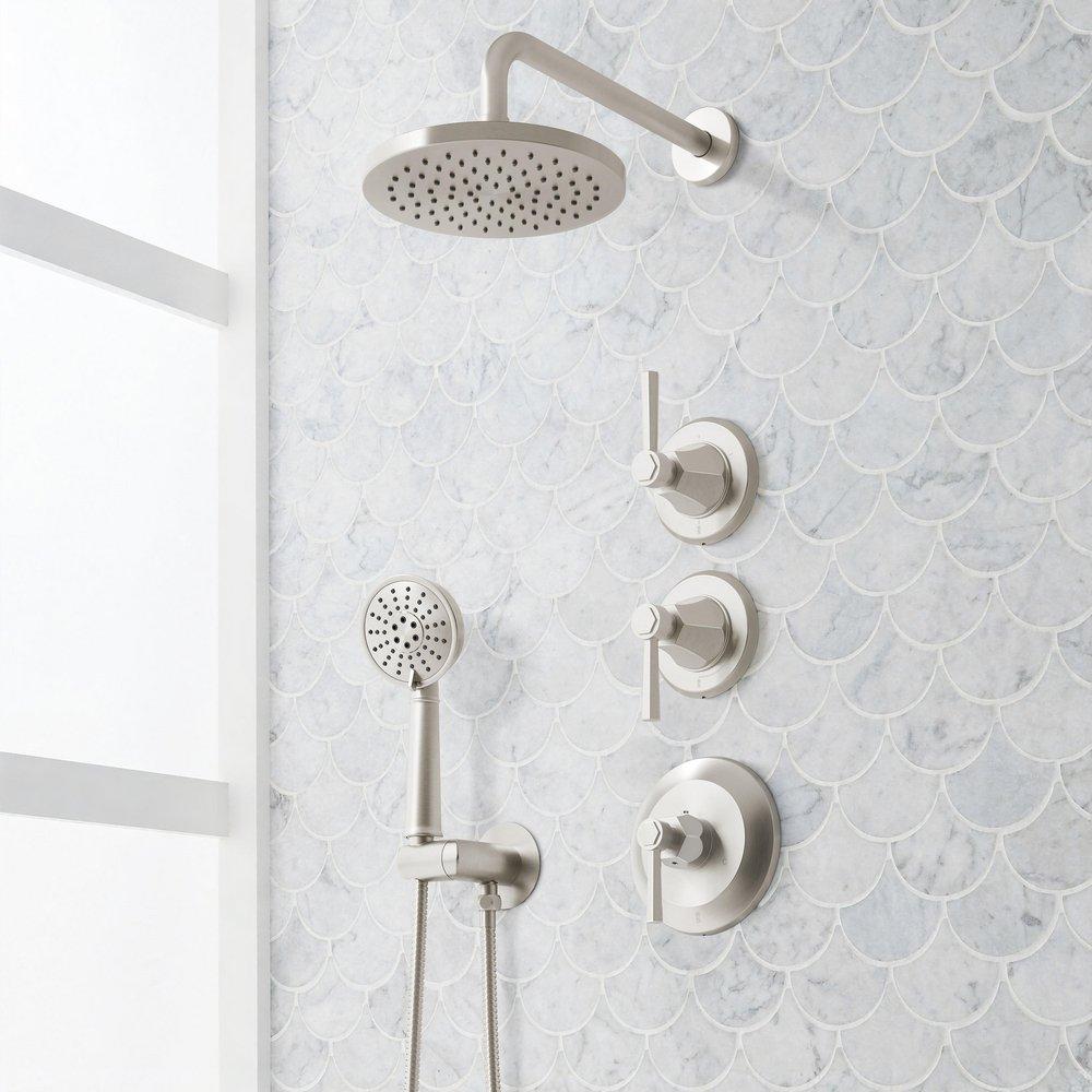 ELITA THERMOSTATIC SHOWER SYSTEM WITH HAND SHOWER - LEVER HANDLES - BRUSHED NICKEL 