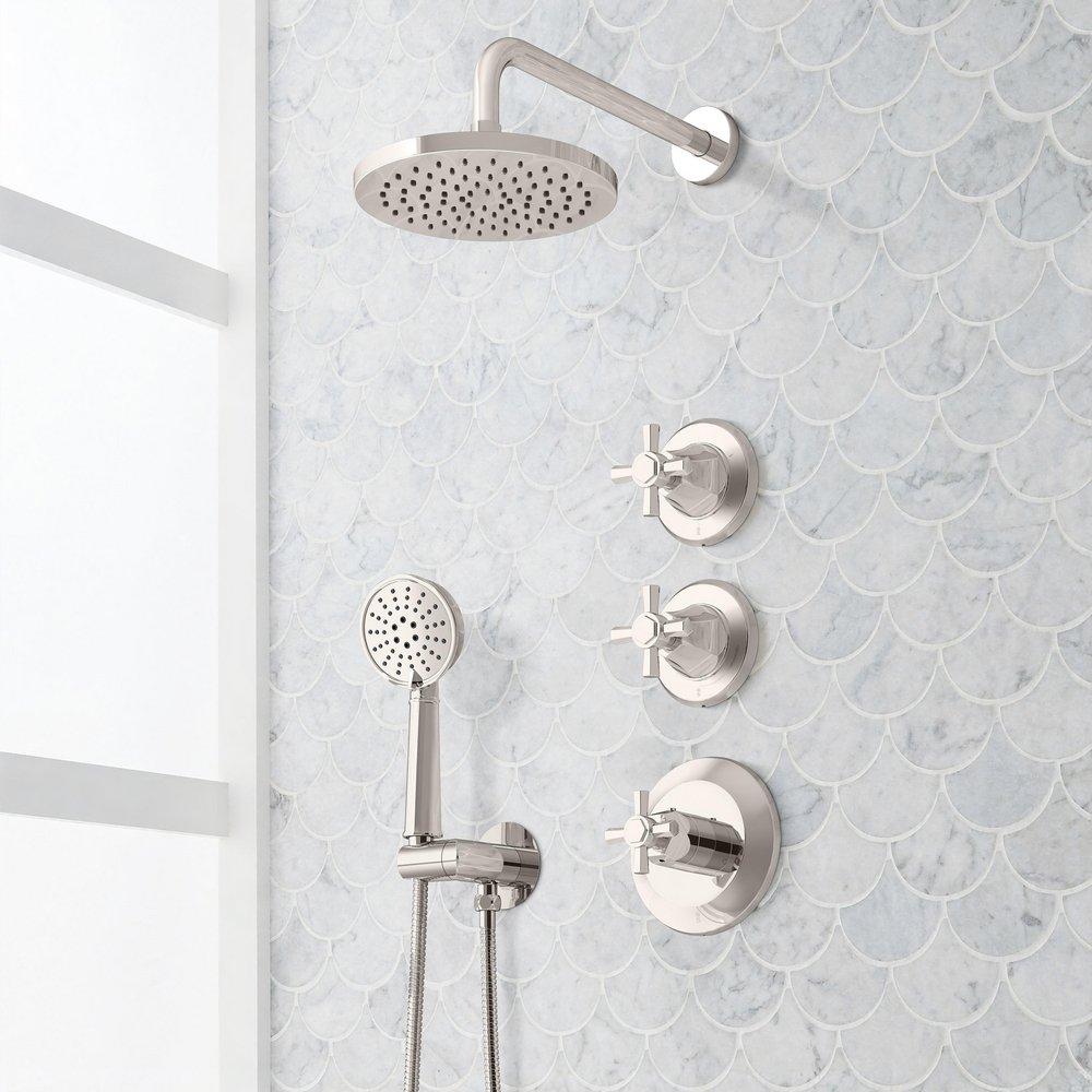 ELITA THERMOSTATIC SHOWER SYSTEM WITH HAND SHOWER - CROSS HANDLES - POLISHED NICKEL 