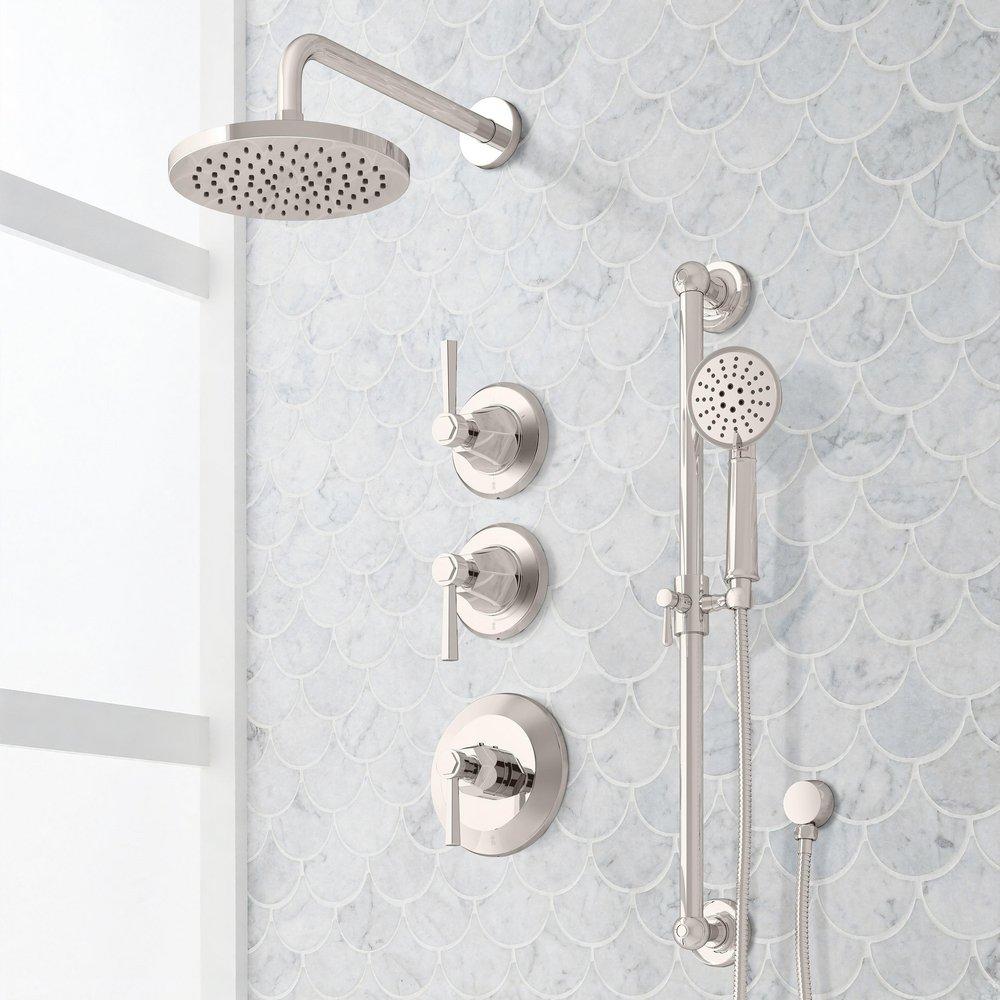 ELITA THERMOSTATIC SHOWER SYSTEM WITH SLIDE BAR AND HAND SHOWER - LEVER HANDLES - POLISHED NICKEL 