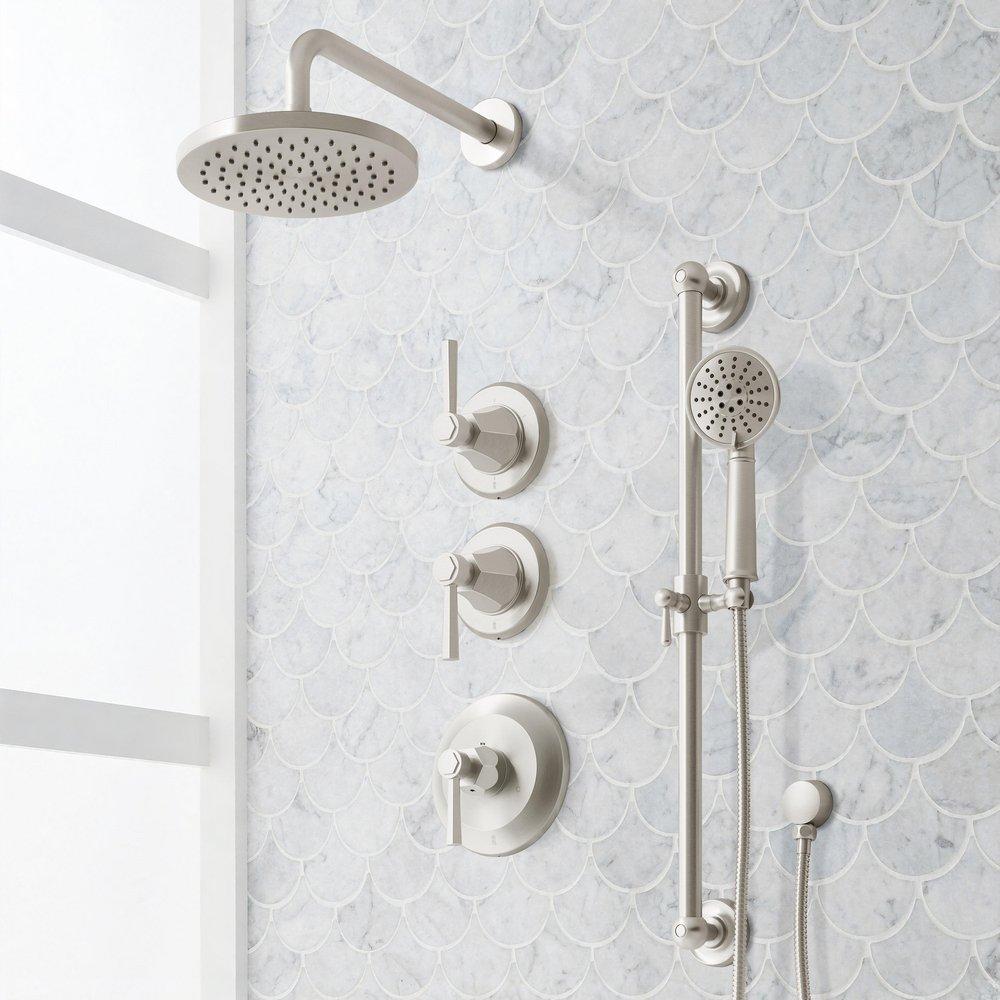 ELITA THERMOSTATIC SHOWER SYSTEM WITH SLIDE BAR AND HAND SHOWER - LEVER HANDLES - BRUSHED NICKEL 
