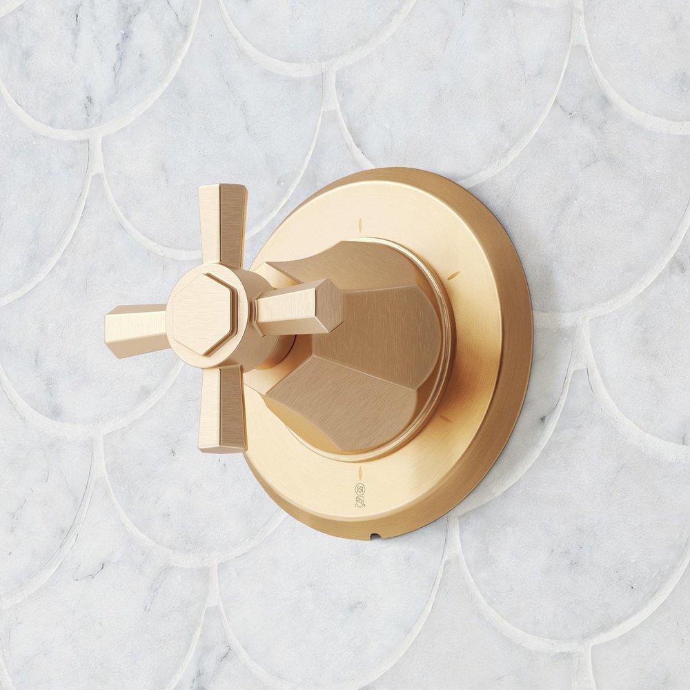 ELITA THERMOSTATIC SHOWER SYSTEM WITH SLIDE BAR AND HAND SHOWER - CROSS HANDLES - BRUSHED GOLD 