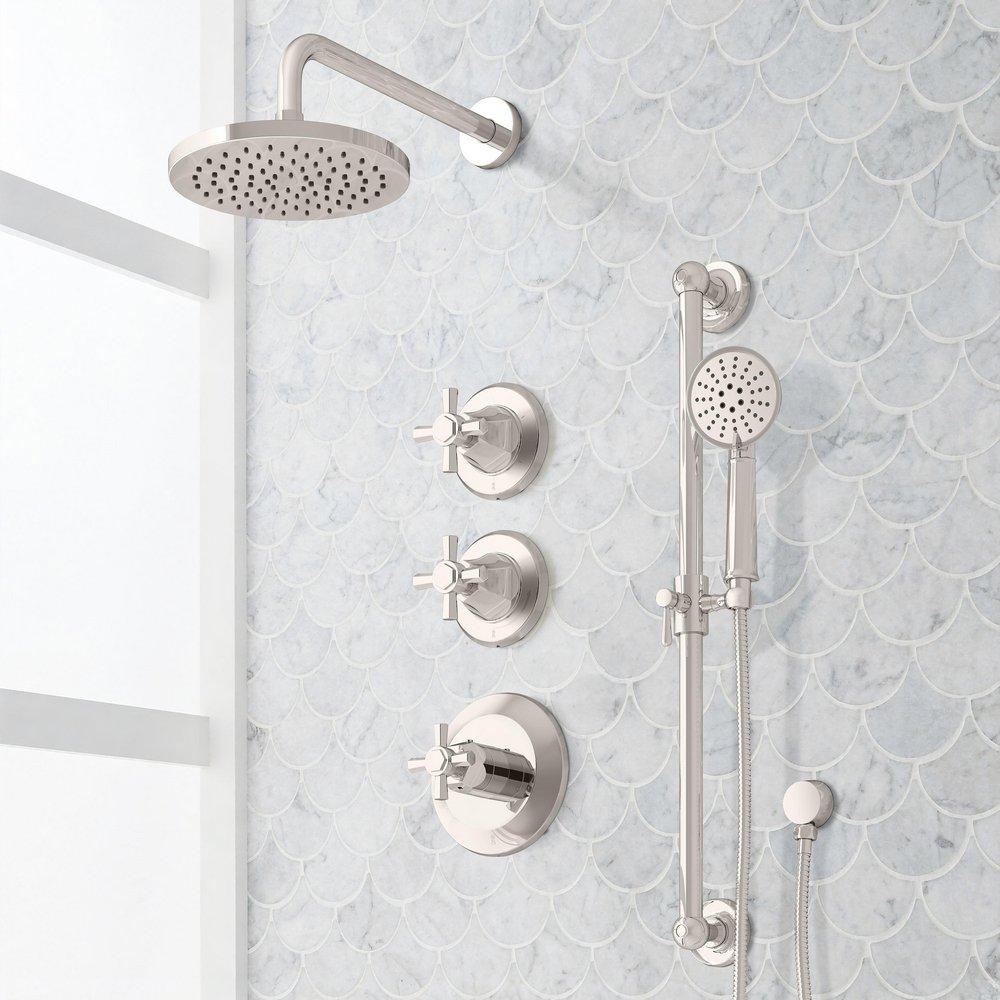 ELITA THERMOSTATIC SHOWER SYSTEM WITH SLIDE BAR AND HAND SHOWER - CROSS HANDLES - POLISHED NICKEL 