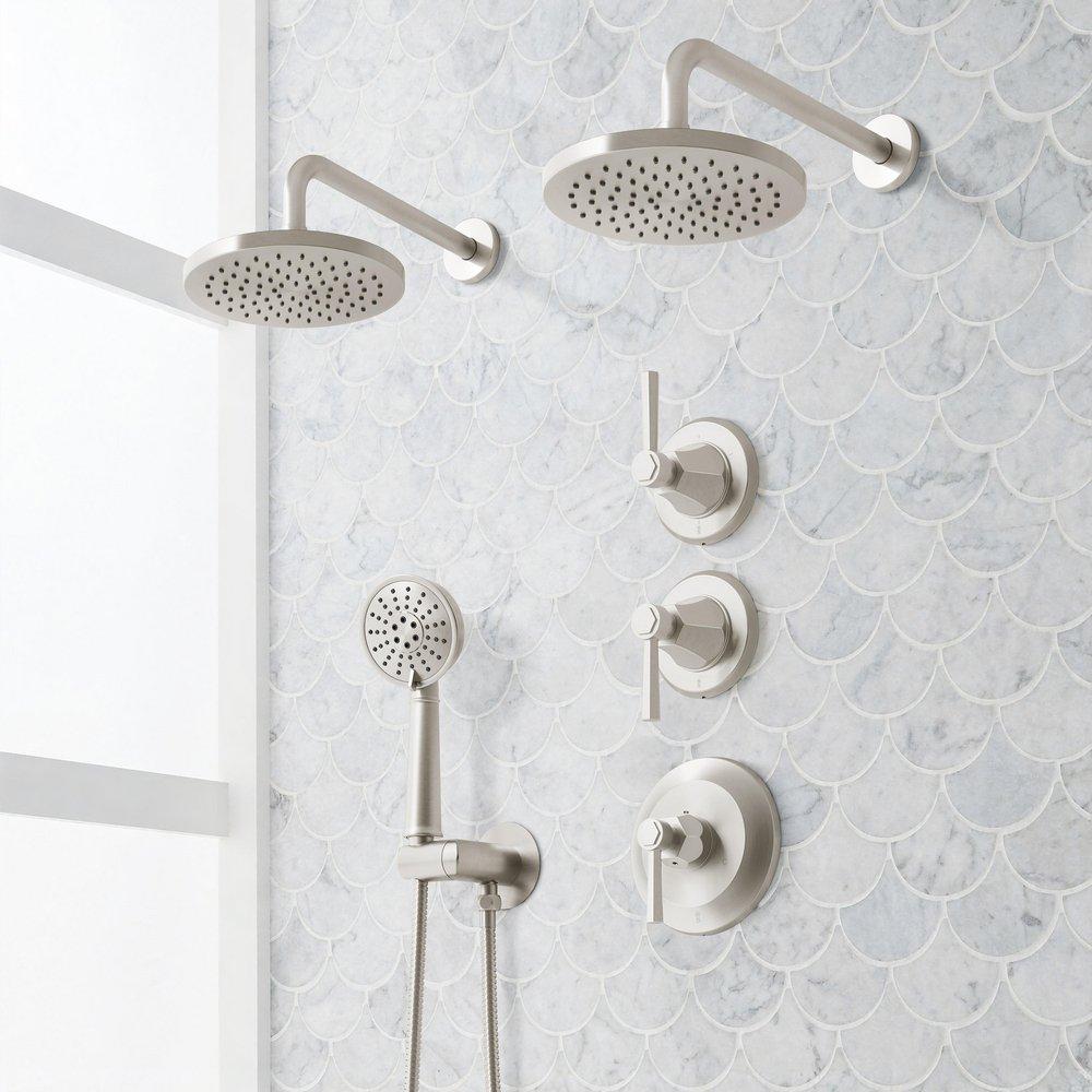 ELITA THERMOSTATIC SHOWER SYSTEM WITH DUAL SHOWERHEADS AND HAND SHOWER - LEVER - BRUSHED NICKEL 