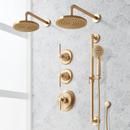 ELITA THERMOSTATIC SHOWER SYSTEM - DUAL SHOWERHEADS SLIDE BAR AND HAND SHOWER-LEVER-BRUSHED GOLD 
