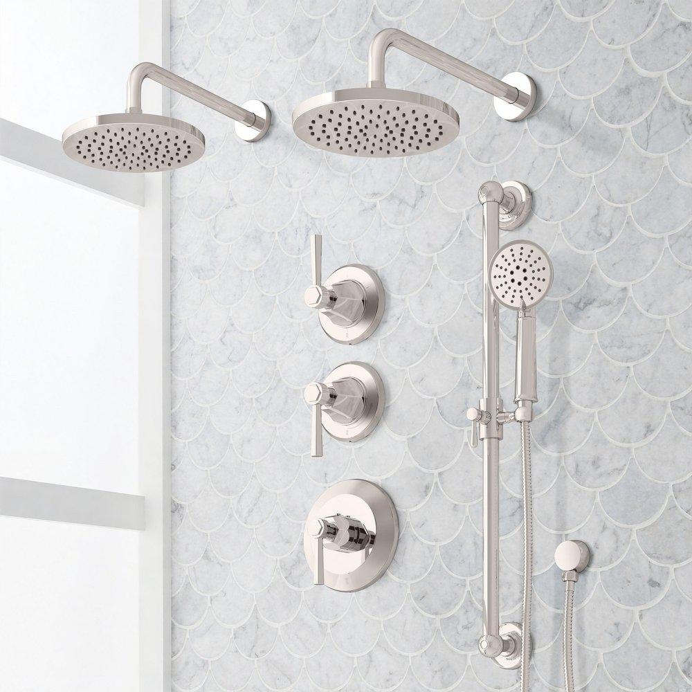 ELITA THERMOSTATIC SHOWER SYSTEM - DUAL SHOWERHEADS SLIDE BAR AND HAND SHOWER-LEVER-POLISHED NICKEL 