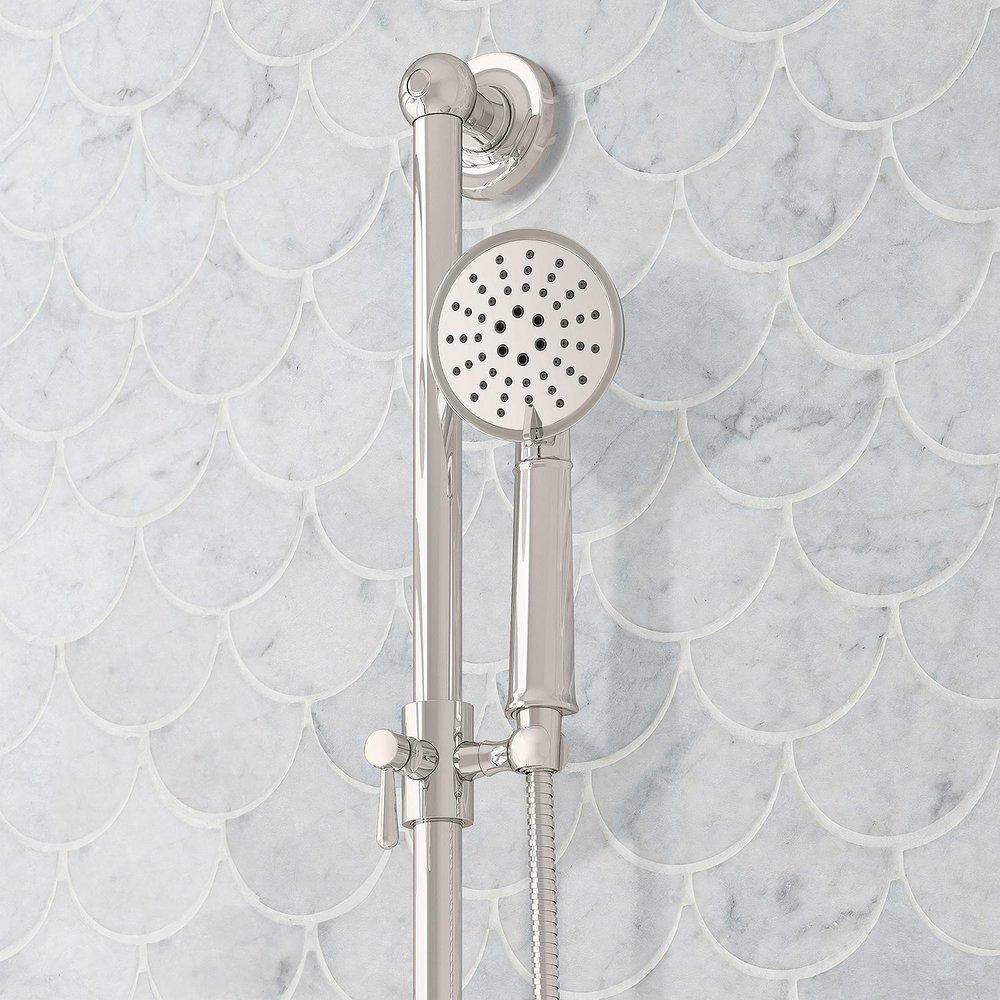 ELITA THERMOSTATIC SHOWER SYSTEM - DUAL SHOWERHEADS SLIDE BAR AND HAND SHOWER-LEVER-POLISHED NICKEL 