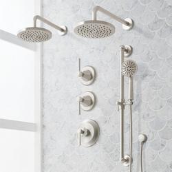 Shower System with Dual Showerheads, Slide Bar and Hand Shower in Brushed Nickel
