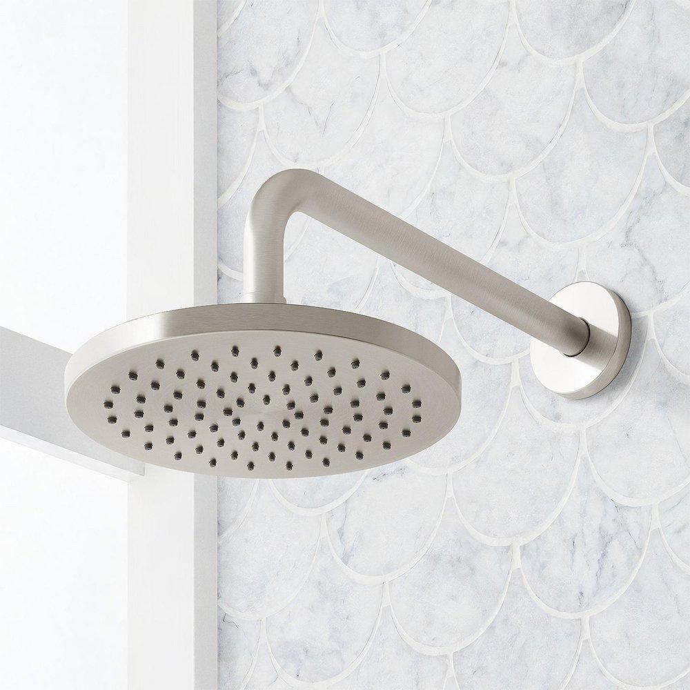 Signature Hardware Brushed Nickel Shower System with Dual Showerheads, Slide Bar and Hand Shower 