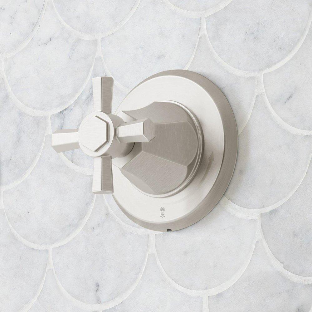 Signature Hardware Brushed Nickel Shower System with Dual Showerheads, Slide Bar and Hand Shower 