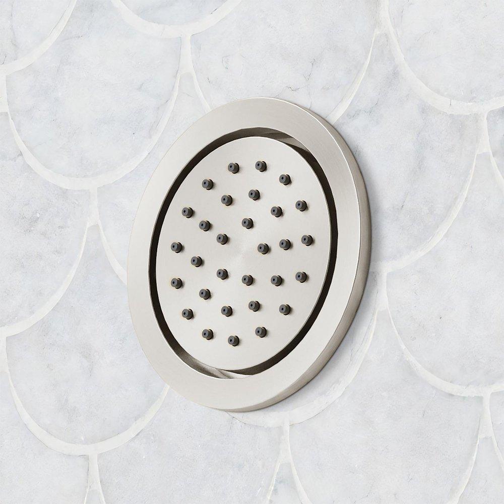 ELITA THERMOSTATIC SHOWER SYSTEM WITH 3 BODY SPRAYS AND HAND SHOWER - LEVER HANDLES - BRUSHED NICKEL 