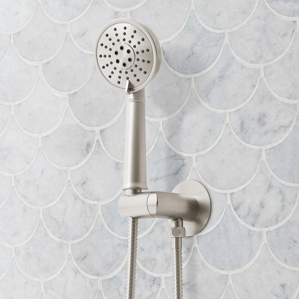 ELITA THERMOSTATIC SHOWER SYSTEM WITH 3 BODY SPRAYS AND HAND SHOWER - LEVER HANDLES - BRUSHED NICKEL 