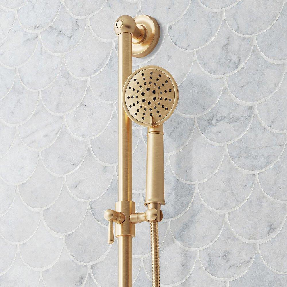 ELITA THERMOSTATIC SHOWER SYSTEM - 3 BODY SPRAYS SLIDE BAR AND HAND SHOWER - LEVER - BRUSHED GOLD 