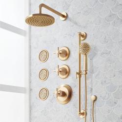 Shower System with 3 Body Sprays, Slide Bar and Hand Shower in Brushed Gold
