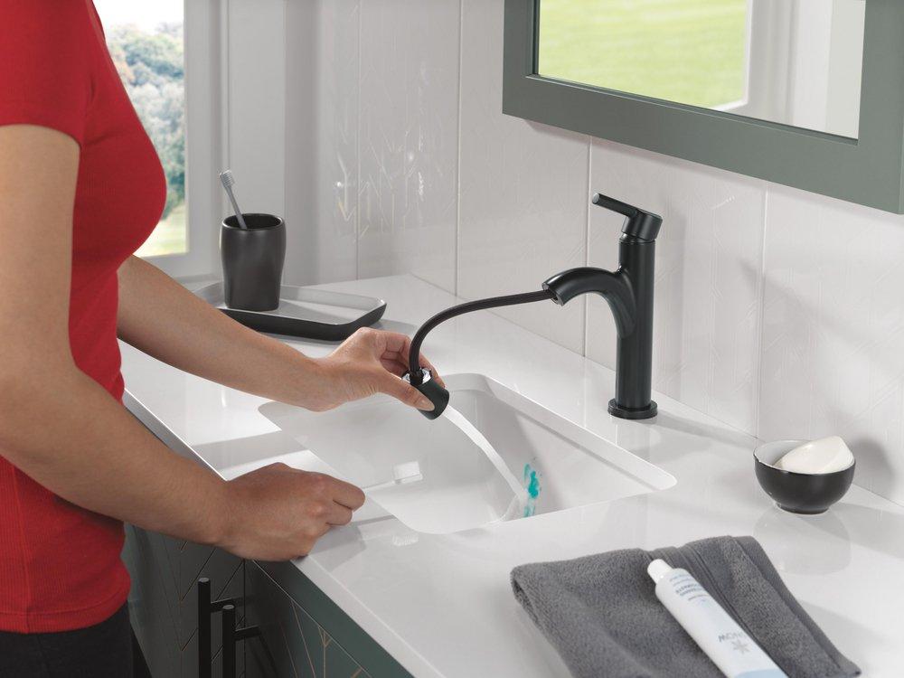 Single Handle Monoblock Bathroom Sink Faucet in Matte Black 