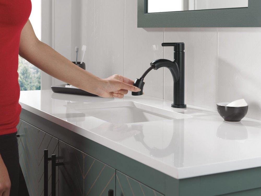 Single Handle Monoblock Bathroom Sink Faucet in Matte Black 