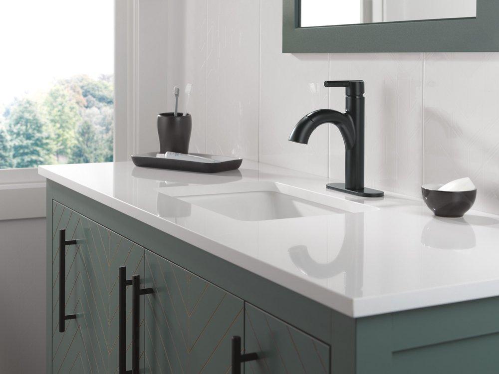 Single Handle Monoblock Bathroom Sink Faucet in Matte Black 