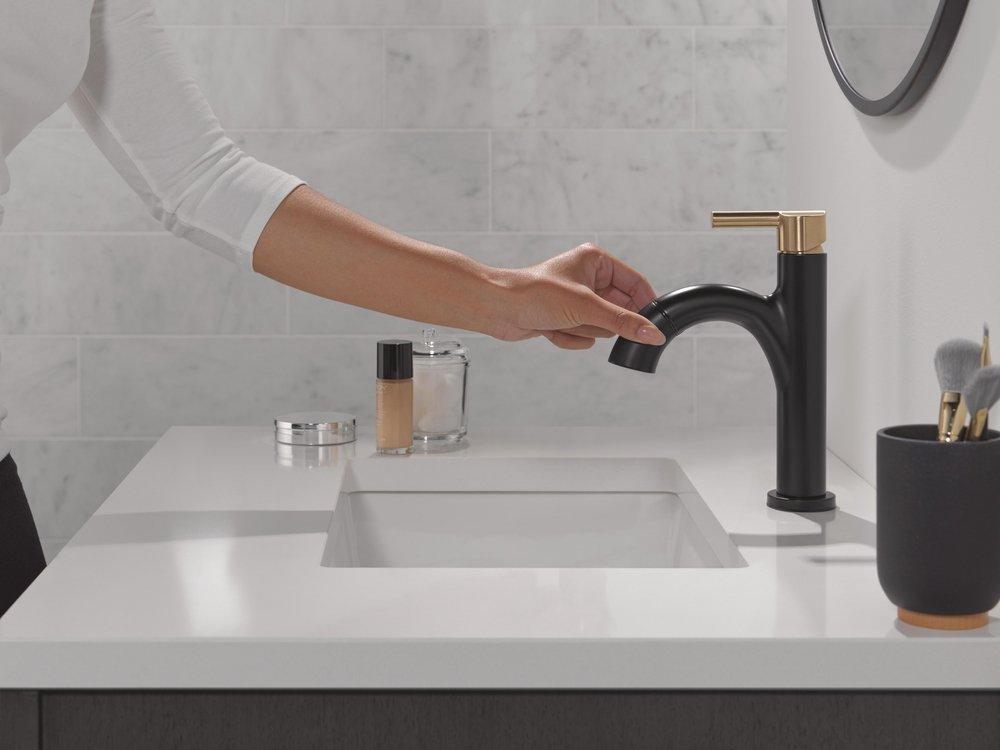Single Handle Monoblock Bathroom Sink Faucet in Matte Black with Champagne Bronze 