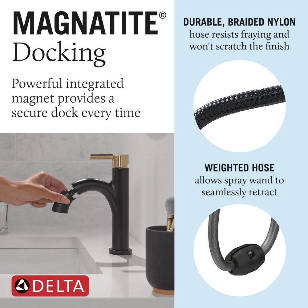 Single Handle Monoblock Bathroom Sink Faucet in Matte Black with Champagne Bronze 