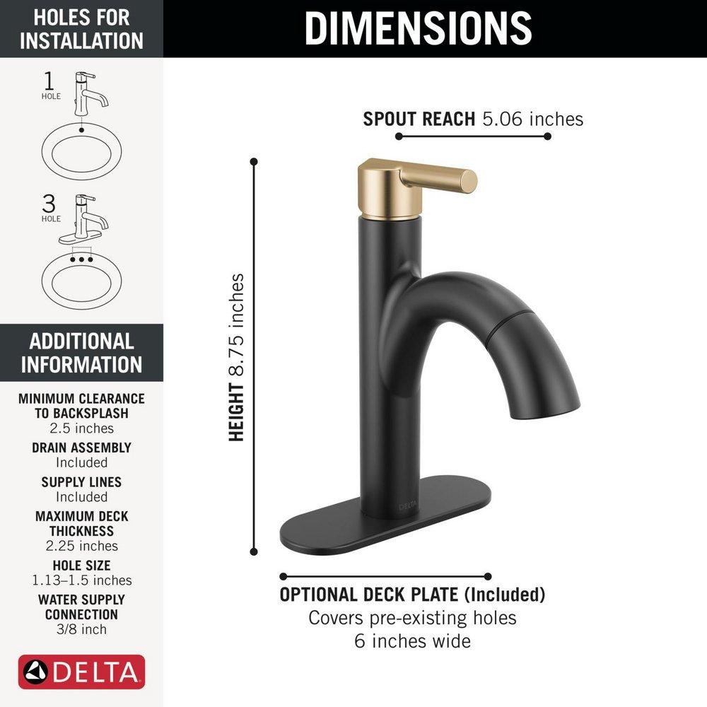Single Handle Monoblock Bathroom Sink Faucet in Matte Black with Champagne Bronze 