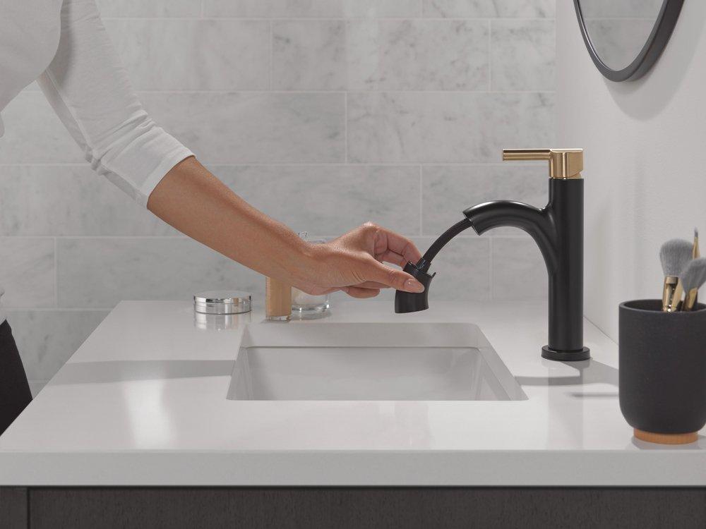 Single Handle Monoblock Bathroom Sink Faucet in Matte Black with Champagne Bronze 
