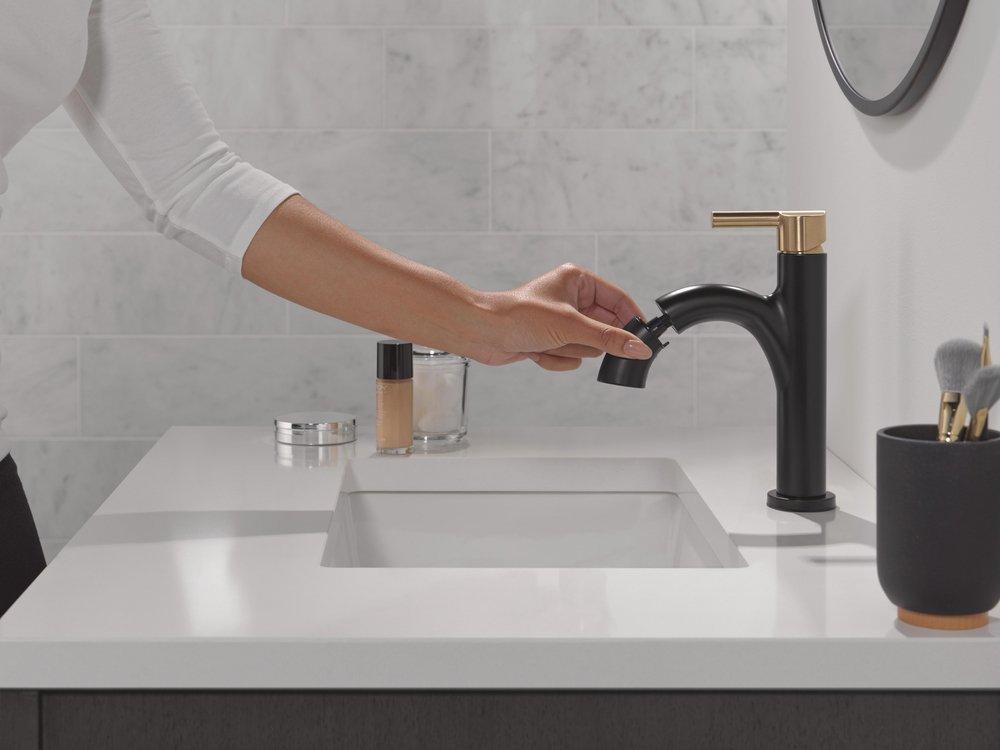Single Handle Monoblock Bathroom Sink Faucet in Matte Black with Champagne Bronze 
