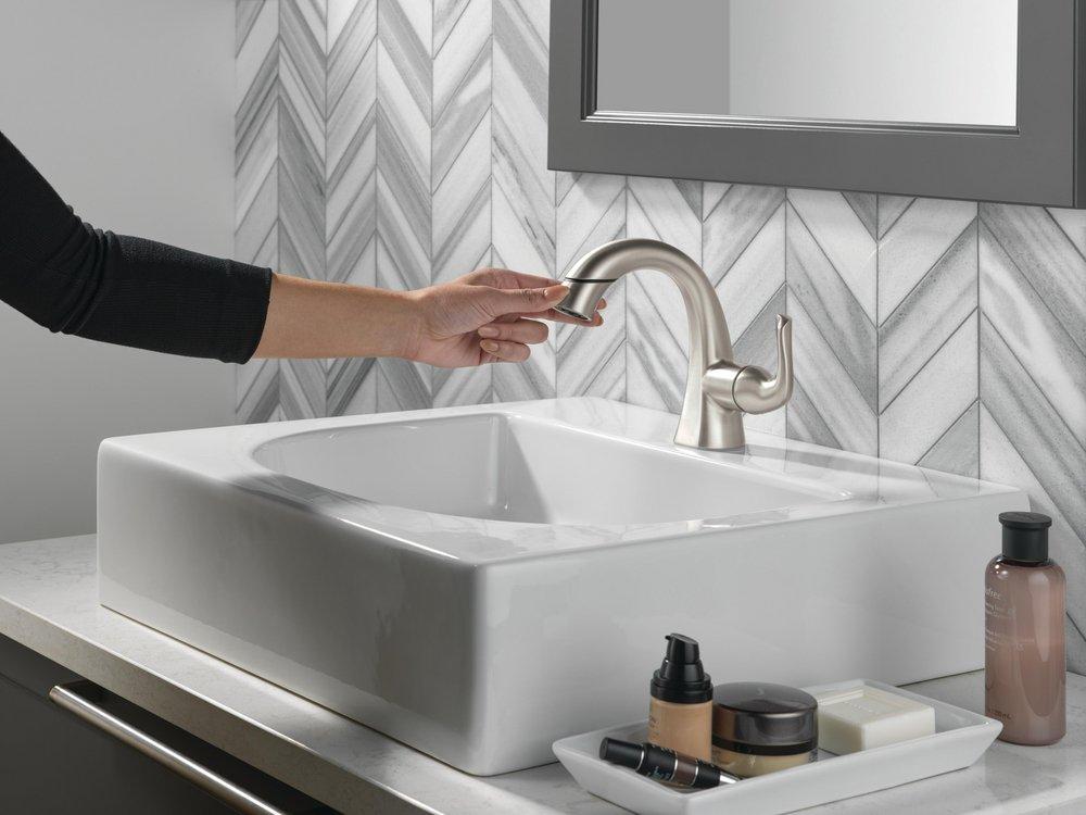 Single Handle Monoblock Bathroom Sink Faucet in SpotShield&reg; Brushed Nickel 