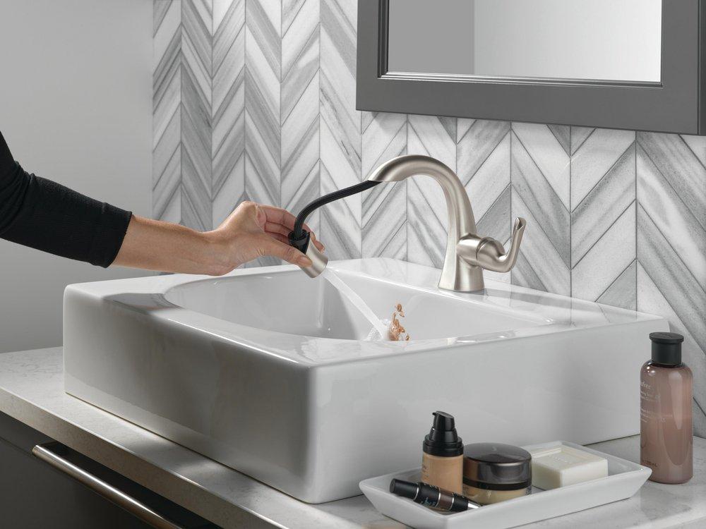 Single Handle Monoblock Bathroom Sink Faucet in SpotShield&reg; Brushed Nickel 