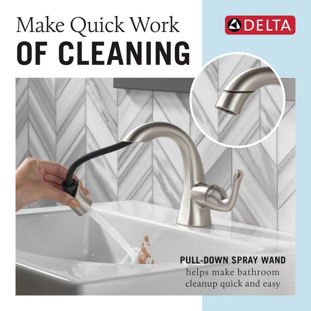 Single Handle Monoblock Bathroom Sink Faucet in SpotShield&reg; Brushed Nickel 