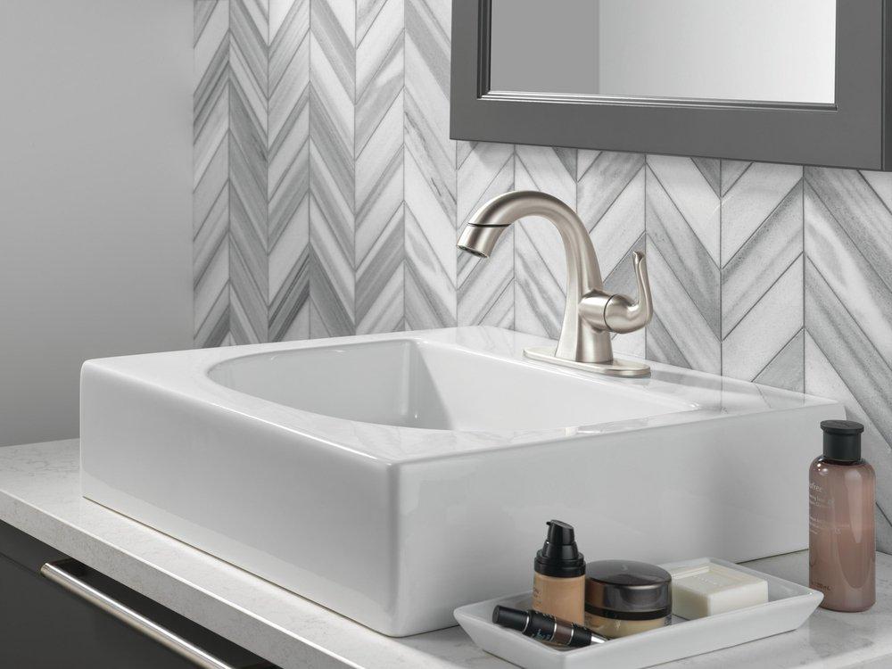 Single Handle Monoblock Bathroom Sink Faucet in SpotShield&reg; Brushed Nickel 