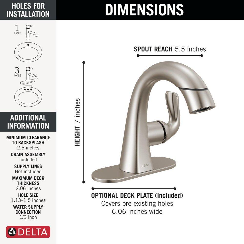 Single Handle Monoblock Bathroom Sink Faucet in SpotShield&reg; Brushed Nickel 