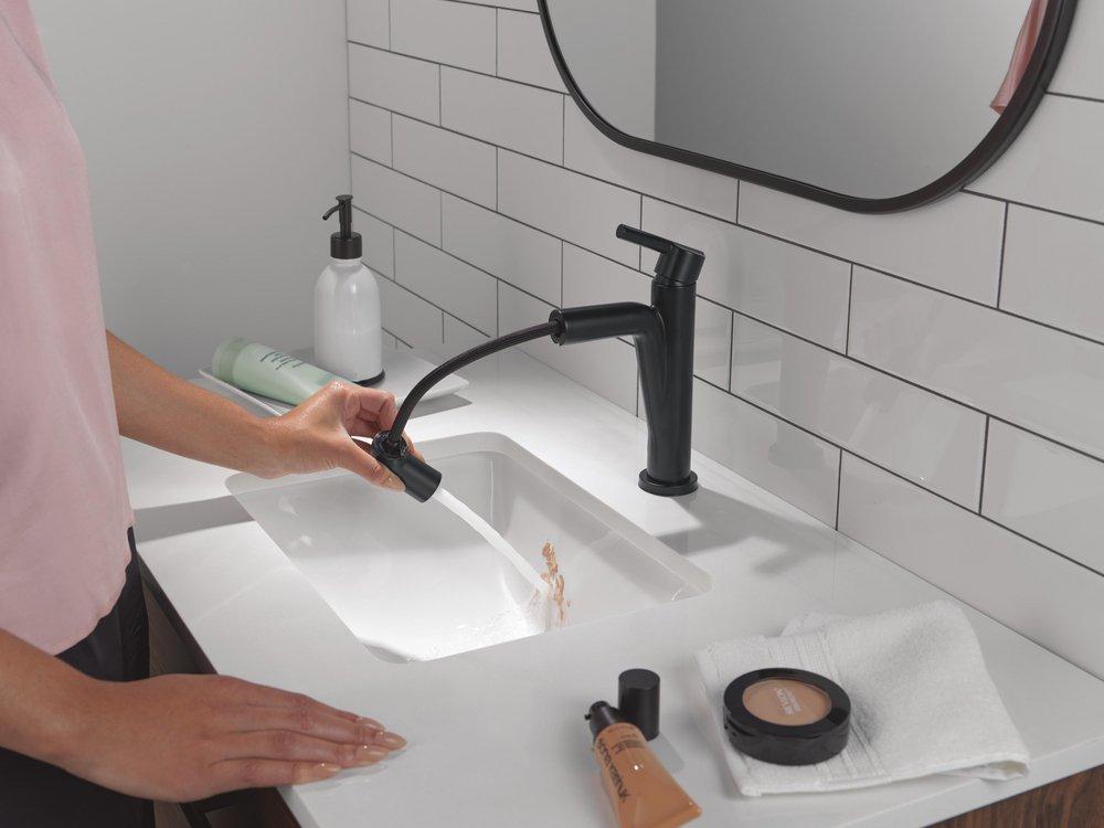 Single Handle Monoblock Bathroom Sink Faucet in Matte Black 