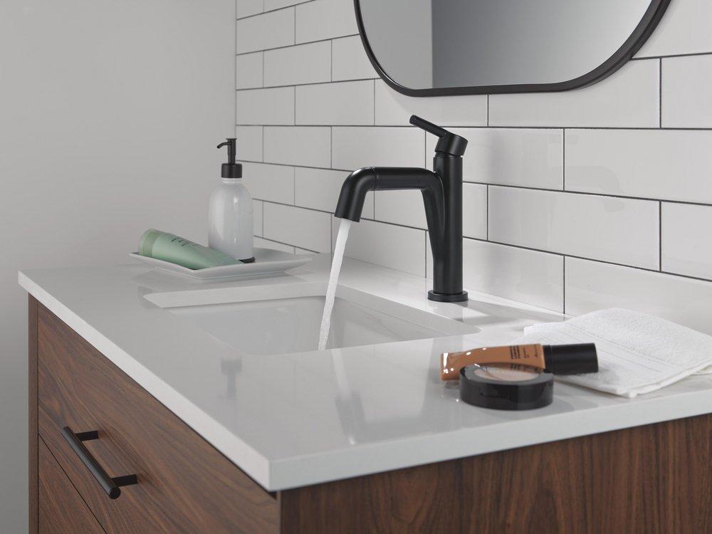 Single Handle Monoblock Bathroom Sink Faucet in Matte Black 