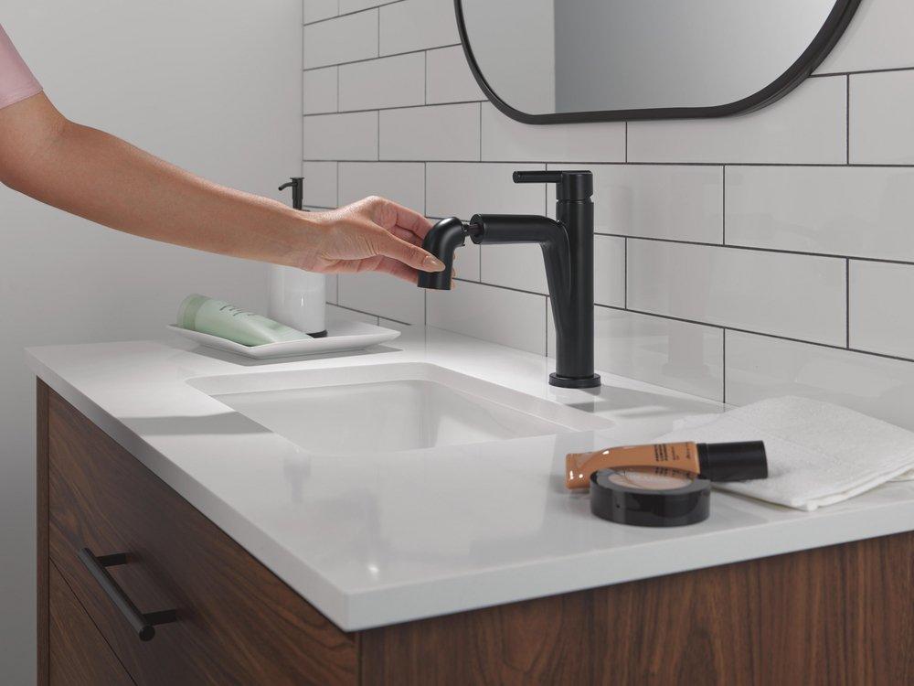 Single Handle Monoblock Bathroom Sink Faucet in Matte Black 