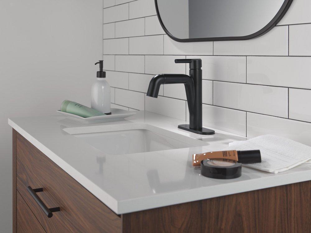 Single Handle Monoblock Bathroom Sink Faucet in Matte Black 