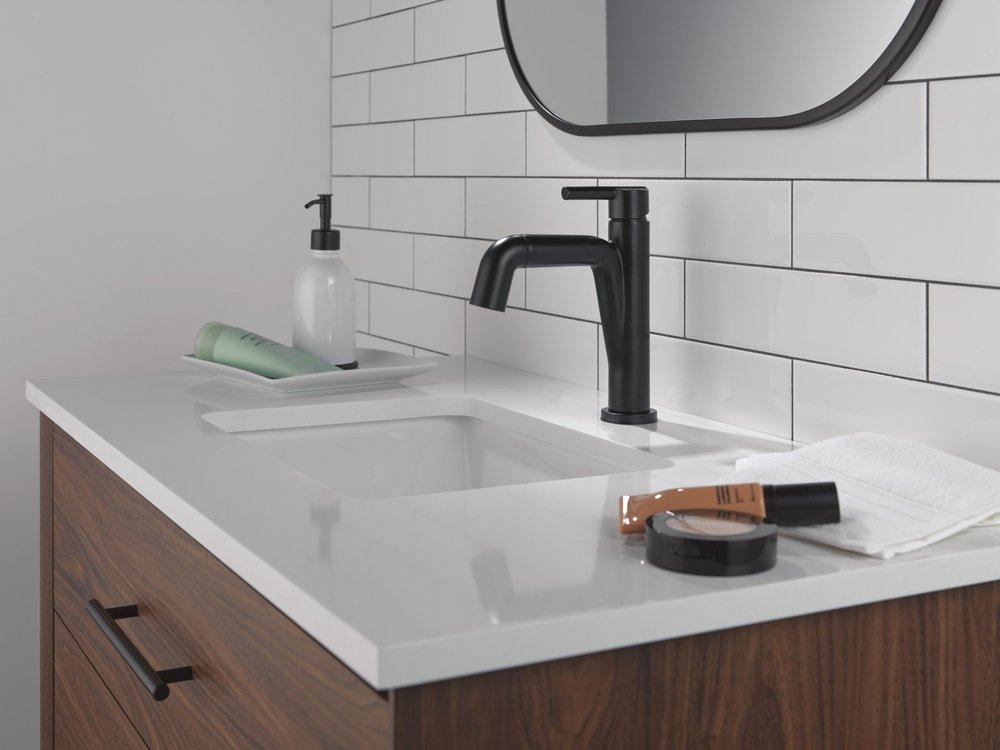 Single Handle Monoblock Bathroom Sink Faucet in Matte Black 