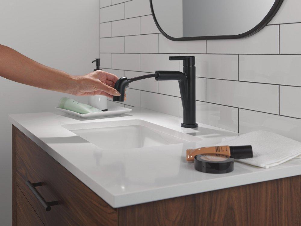 Single Handle Monoblock Bathroom Sink Faucet in Matte Black 